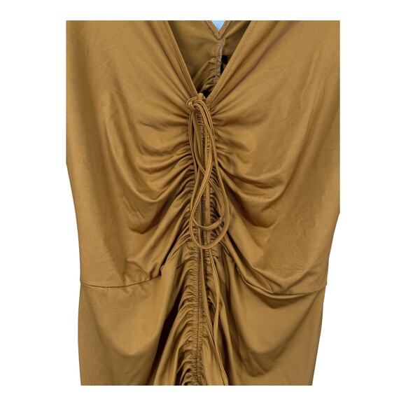 Veronica Beard Dress Gilbert Ruched v neck midi gold size 8 - Picture 4 of 8